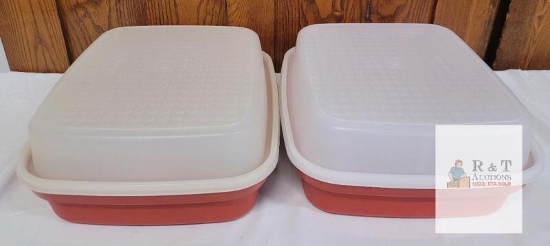 Tupperware Season-Serve Marinade Containers Red/White 12 Cup Set of 2 with Instructions
