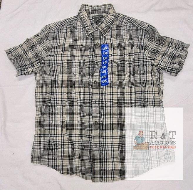 NEW Eddie Bauer Classic Fit Men&rsquo;s Large Black/Gray Plaid Cotton Short Sleeve Button-Down Shirt