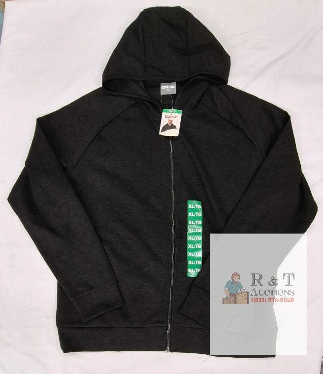 NEW 32 Degrees Heat Men&rsquo;s Full-Zip Hoodie XL Black Thermal Lightweight Stretch Cotton Blend