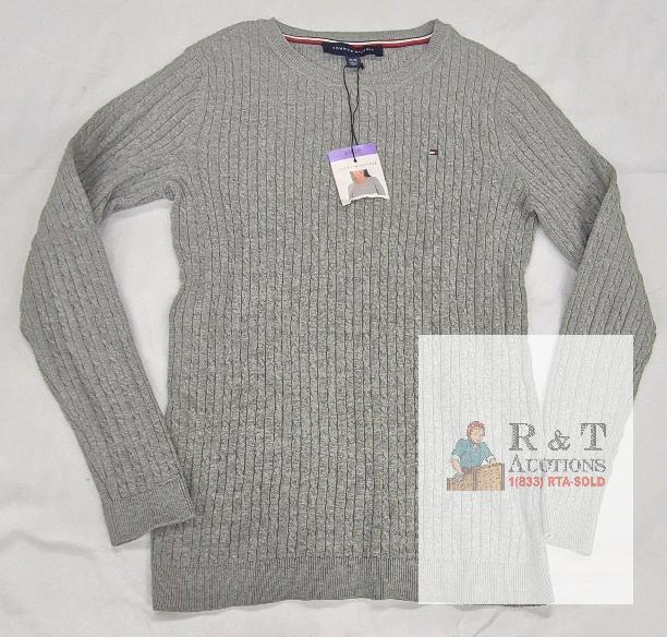 NEW Tommy Hilfiger Women's Cable Knit Sweater XS Gray Slim Fit Cotton Blend