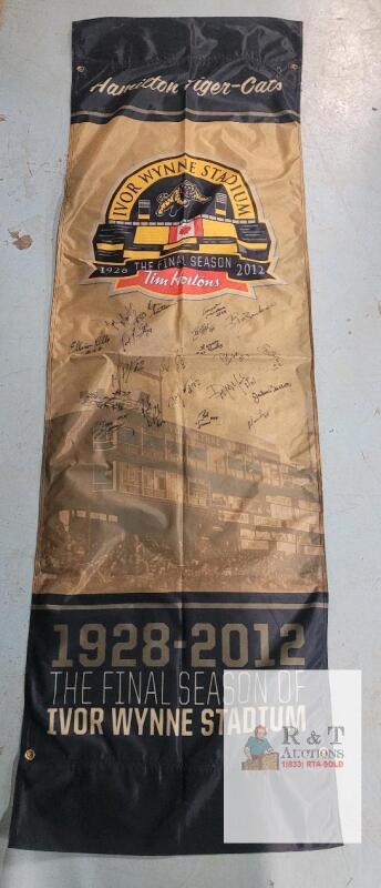 Hamilton Tiger-Cats Autographed Banner Ivor Wynne Stadium Final Season 2012, 30x78", 18+ Signatures