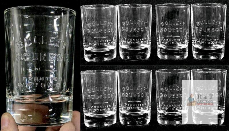 Bulleit Bourbon Embossed Frontier Whiskey Rocks Glasses Set of 8, 10 oz Heavy Bottom Barware