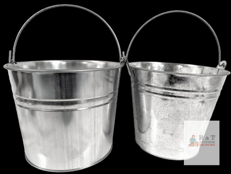 2 Galvanized Metal Beer Pails, Model 751802, LCBO, 10 Qt, Made in Canada, UPC 69478920332x