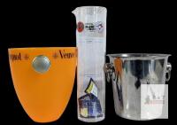 BARWARE LOT : Veuve Clicquot Champagne Ice Bucket, IKEA Stainless Ice Bucket, Bacardi Blue Jays Glass Pitcher