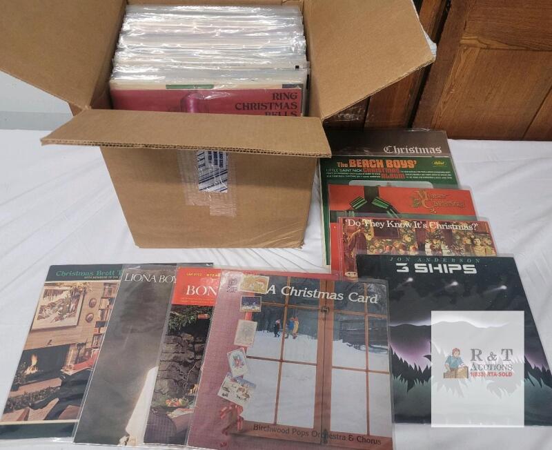 Christmas Vinyl Record Collection&mdash;The Beach Boys, Band Aid, Jon Anderson, EST. 35 LPs, Boxed Lot