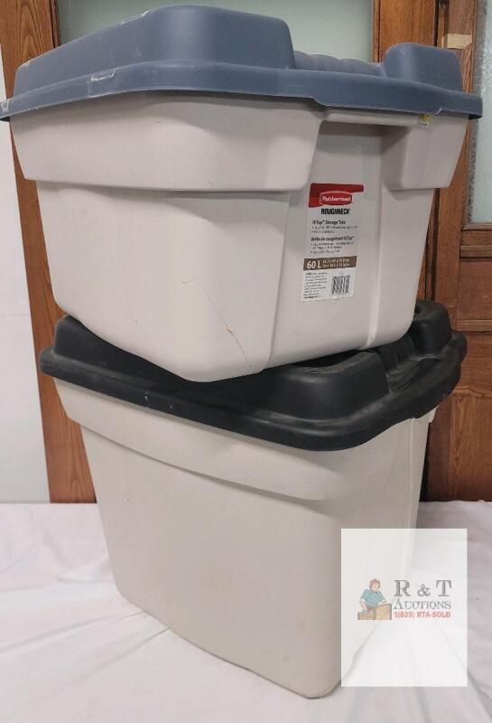 Rubbermaid Roughneck HiTop 60L Storage Totes - 2 Bins, Stackable, 24"x18.5"x14", Canada, Handles