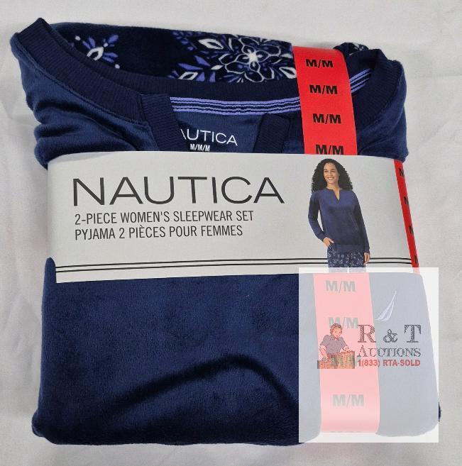 NEW Nautica 2-Piece Women's Pajama Set, Medium, Fleece, Floral Print, Navy, UPC 194851320855