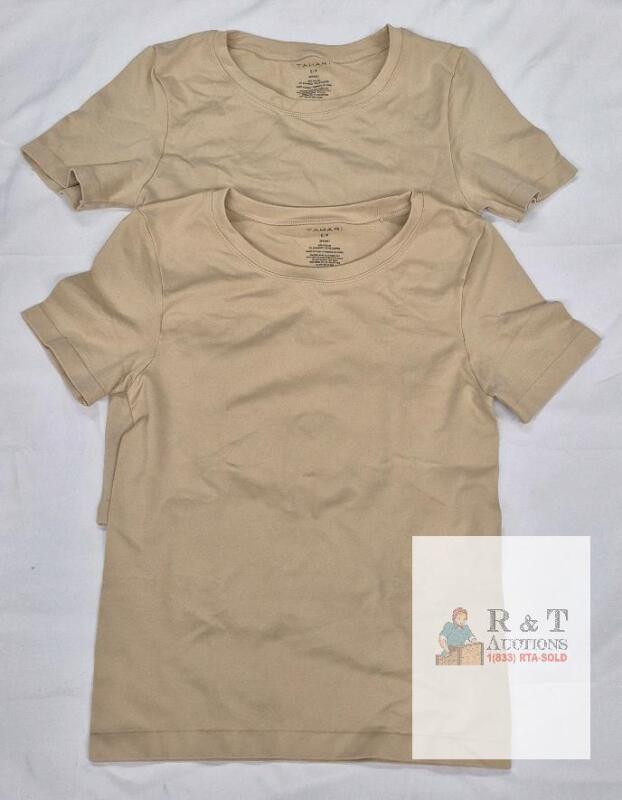 NEW Tahari 2914461 Women's Short Sleeve Crew Neck Tops, Size S/P, Beige, Set of 2, 92% Nylon/8% Spandex