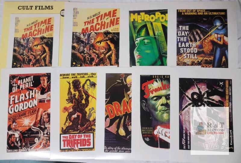 Cult Films Retro Poster Set - 8 Varnished Prints 12"x16": Dracula, Frankenstein, Metropolis, More