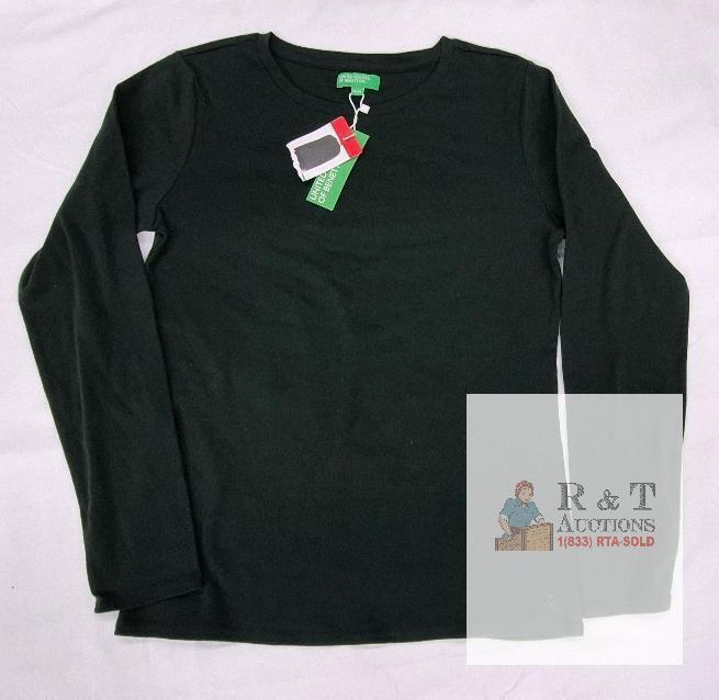 NEW United Colors of Benetton Long Sleeve Crew Neck Top, Dark Green, Size M, 100% Cotton, New w/ Tags