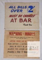Vintage Australian Bar Signs &ndash; $2 Bill Change Notice & Liquor Licence Act Minors Warning, 1970s