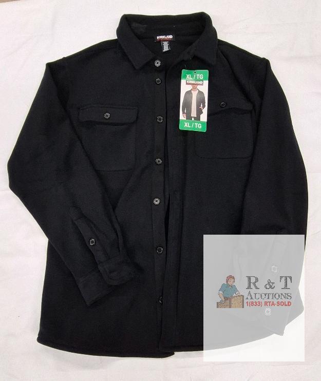 NEW Kirkland Signature XL Black Fleece Shirt Jacket, Button Front, 2 Chest Pockets, New with Tags