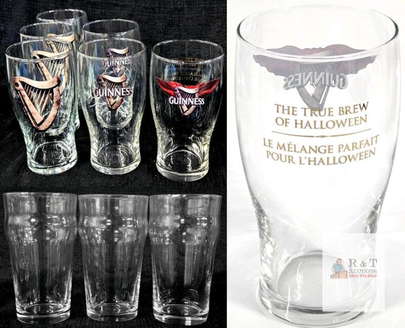 MIX BARWARE LOT :INCLUDES A Guinness Special Edition Halloween , Bilingual 20 oz, Vintage Pubware, MIXED LOT