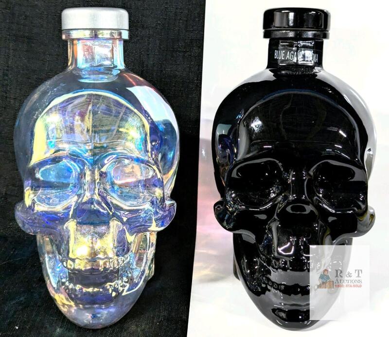 Crystal Head Aurora & Onyx Skull Bottles 750mL, Glass, Canada, Embossed Caps