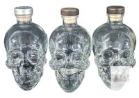 3 Crystal Head Vodka Skull Bottles 750ml Canada, Various Cap Styles, Rolling Stones Edition
