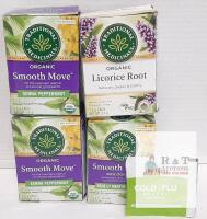 Traditional Medicinals Organic Smooth Move & Licorice Root Teas, Herbion Cold Flu Remedy, Lot/Exp Dates SEE DESCRIPTION - possible lower volume of tea bags - appear full - but maybe missing 1 from any of boxes