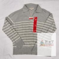 NEW LOFT Women&rsquo;s Gray Striped Collared Pullover Sweater, Long Sleeve, Medium, New with Tags