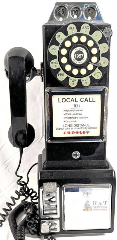 Crosley CR56 Wall Mount Rotary Payphone Replica, 18"x9", Coin Decorative, 2012, Black/Chrome
