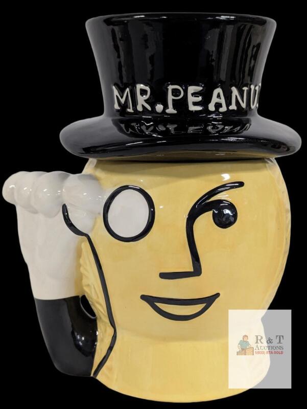 Planters Mr. Peanut Ceramic Cookie Jar 10.5" Tall with Lid, 1980s Collectible, UPC 029000295312