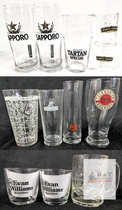 Mixed Lot of Branded Glasses &ndash; Sapporo, Evan Williams, A&W, Forty Creek, Breweries & More