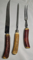 Vintage Horn Handle 3-Piece Carving Set , Made in England