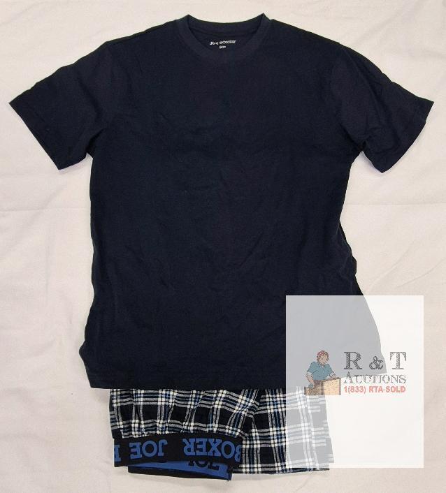 NEW Joe Boxer Men's Pajama Set Size Small Navy Shirt Plaid Boxer Shorts Lounge Sleepwear