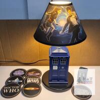 Doctor Who TARDIS Table Lamp with Matt Smith & Amy Graphics, Coaster Set, TARDIS Shaker