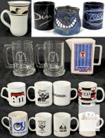 Large Lot of Vintage & Novelty Mugs, Alexander Keith&rsquo;s Steins, Tennent&rsquo;s Lager Pitcher, Studio Pottery