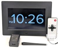 Black 8" Digital Calendar Day Clock, LCD, Multi-Alarm, Remote, Wall Mountable, USB Power