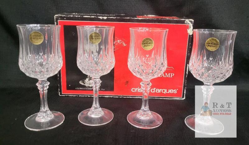 Cristal d'Arques Longchamp Wine Glasses Set of 4, France, 6 oz Crystal, Original Box