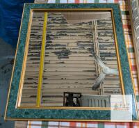 Rectangular Wall Mirror 16"x13" Green Faux Marble Frame Gold Accent Vertical Mount