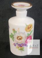 Porcelain Floral Decanter with Stopper, Gold Rim, 5 in Height, Vanity Bottle, Hand-Painted Design