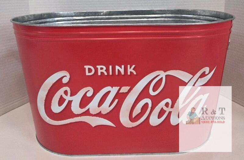Coca-Cola Red Metal Beverage Tub, Galvanized Steel, 22"x12"x9.5", 25 Qt, Handles, Logo