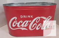 Coca-Cola Red Metal Beverage Tub, Galvanized Steel, 22"x12"x9.5", 25 Qt, Handles, Logo