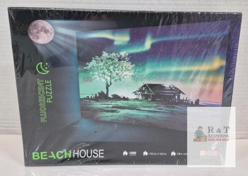 NEW 1000 Piece Fluorescent Jigsaw Puzzle, Beach House, 27.6 x 19.7 in, Glow-in-the-Dark, Ages 14+, NO.PP6639
