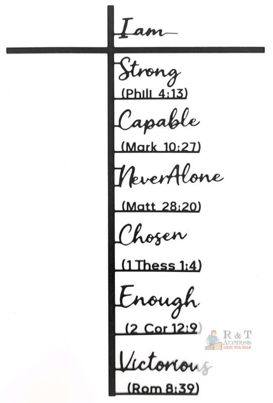 Black Metal Christian Wall Cross &ndash; "I Am" Bible Verse Inscription, 20"x16", Inspirational Decor