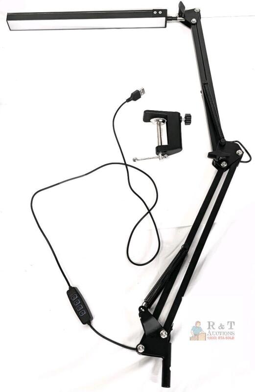 Adjustable LED Desk Lamp with Clamp, USB Powered, 20" Arm, Dimmable, Black