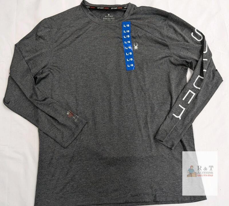 NEW Spyder Long Sleeve Rash Guard Shirt, UPF 50+, Quick Dry, Size Large, Heathered Gray