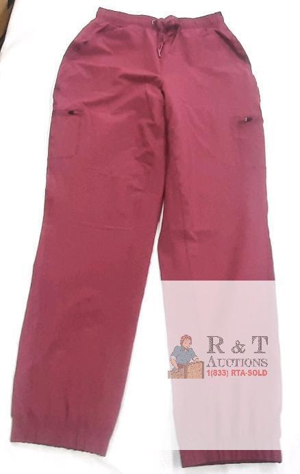 NEW FIGS Yola Jogger Medical Scrub Pants XS Burgundy Reflective Logo Drawstring Elastic Cuffs