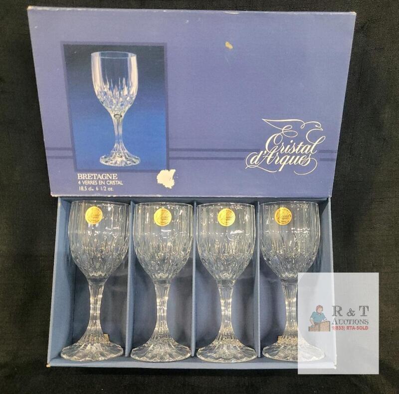 Cristal d'Arques Bretagne Crystal Wine Glasses, Set of 4, 6.5oz, France, Original Box, 24% Lead