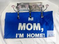 L.B.U. Inc. Novelty Laundry Bag 22"x36" Blue "Hi Mom I'm Home" with Over-Door Hook Rack