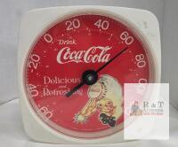 Coca-Cola Wall Thermometer 12" Square, Red "Delicious and Refreshing" 1988, Coca-Cola Kid