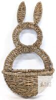 Bunny-Shaped Woven Wall Basket, Natural Seagrass, 18"x9", Decorative Easter Storage Organizer