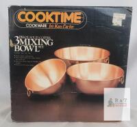 Cooktime by Ken Carter Solid Copper 3-Piece Mixing Bowl Set, Brass Rings, Stock #7123, 1-3 Qt