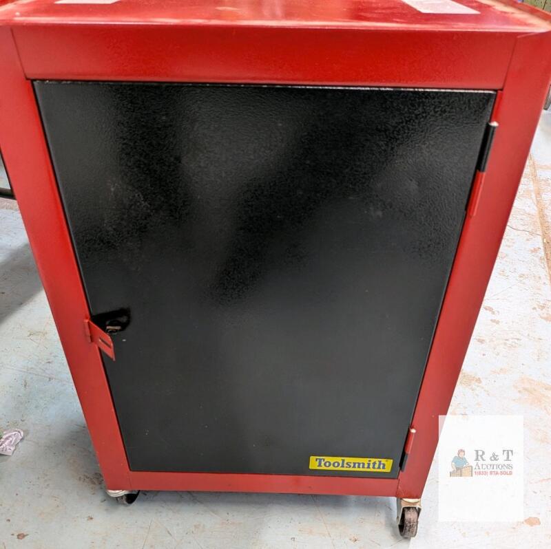 Toolsmith Steel Rolling Tool Storage Cabinet, 1 Door, Red/Black, 28" Tall with Casters,