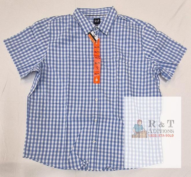 NEW GAP XXL Blue Plaid Short Sleeve Button-Down Shirt, Classic Fit, 100% Cotton, New with Tags