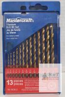 Mastercraft 13 Piece Titanium Drill Bit Set, 1/16&ndash;1/4 in, Model 54-3628-2, Metal & Wood, with Case