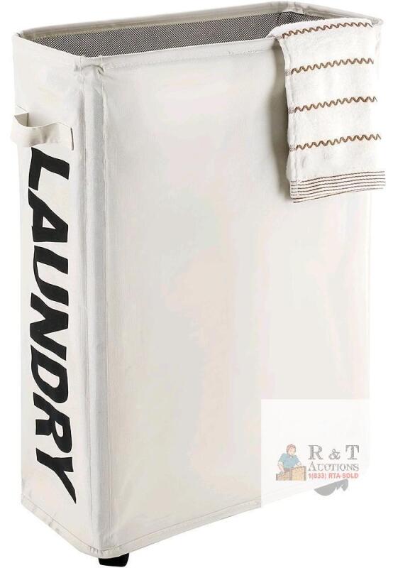 New 22" Tall Slim Rolling Canvas Laundry Bag, Easy to Assemble, Folds Nearly Flat
