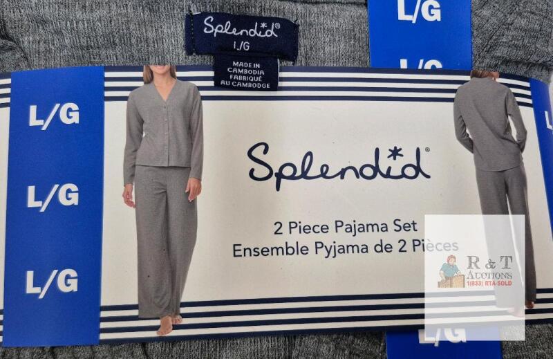 NEW Splendid Women's 2 Piece Pajama Set, Grey, Size Large, 100% Polyester, Button Top, RN13741 CA37090
