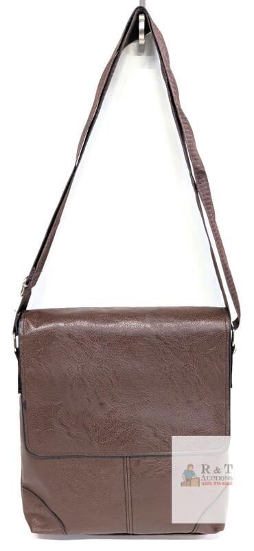 NEW Brown Synthetic Leather Messenger Shoulder Bag, 14"x12.5", Adjustable Strap, Multiple Pockets